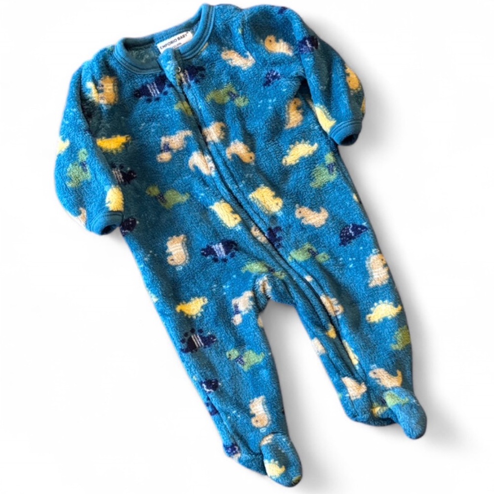 Emporio Baby Teal Blue Plush Baby One-Piece Footed Zipper Pajamas Size 0-3M
